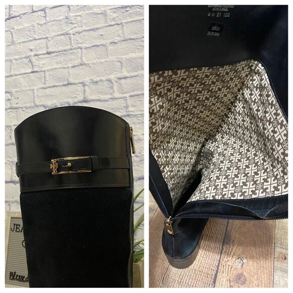 Tory Burch black suede knee high riding boots - Picture 6 of 12